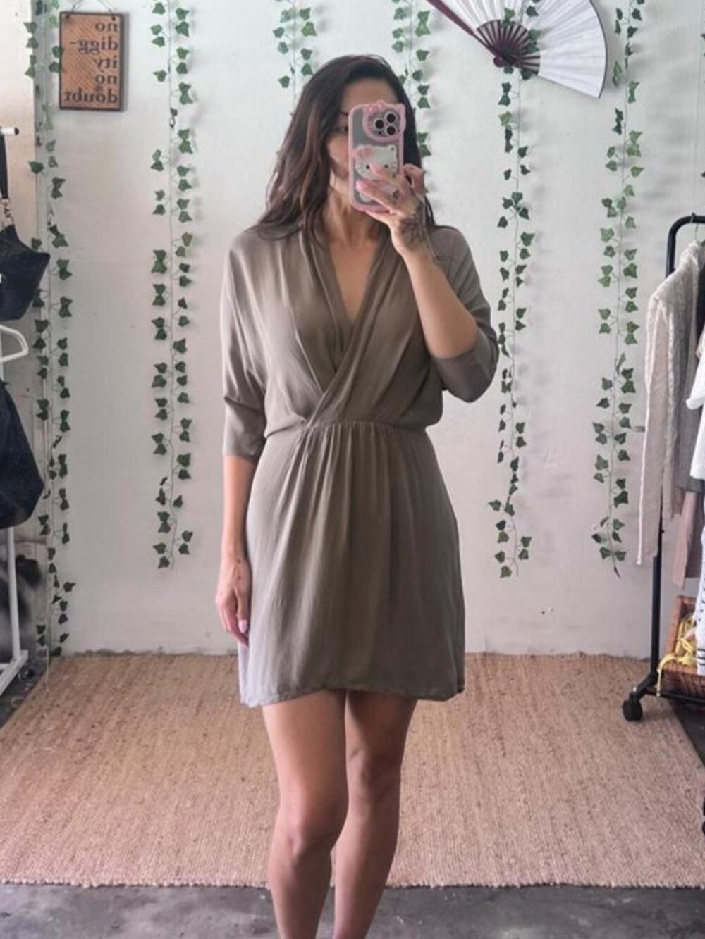 Babaton 100% silk dolman sleeve mini dress size XS stretchy waist